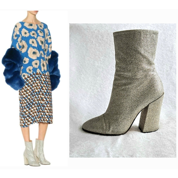 Dries Van Noten Shoes - DRIES VAN NOTEN Runway moda operandi silver glitter boots $725 I-38 US-7 1/2 7.5